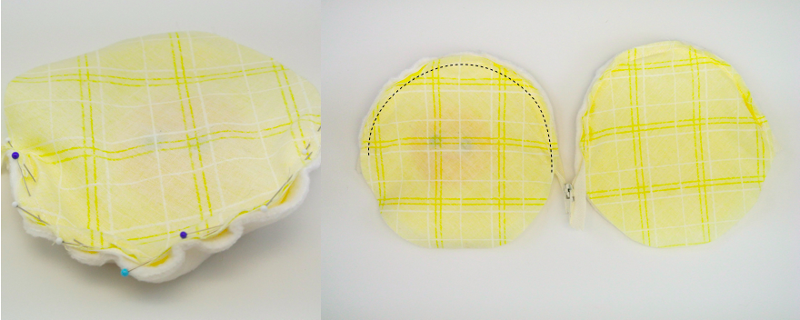 Sewing Egg Fabric to zipper Fried Egg Coin Purse
