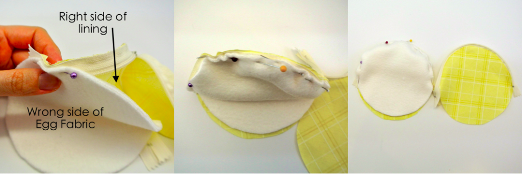 To show how to sew back piece of egg fabric to zipper Fried Egg Coin Purse