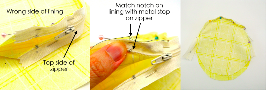 to show how to sew lining to zipper Fried Egg Coin Purse