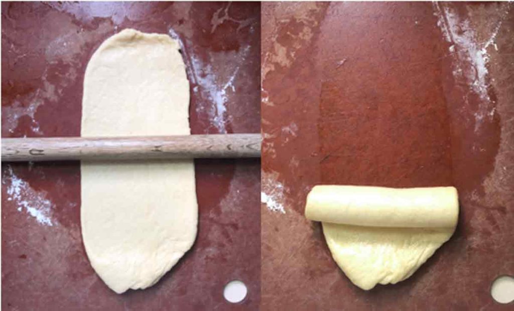 Rolling out divided dough pieces of Japanese Shokupan