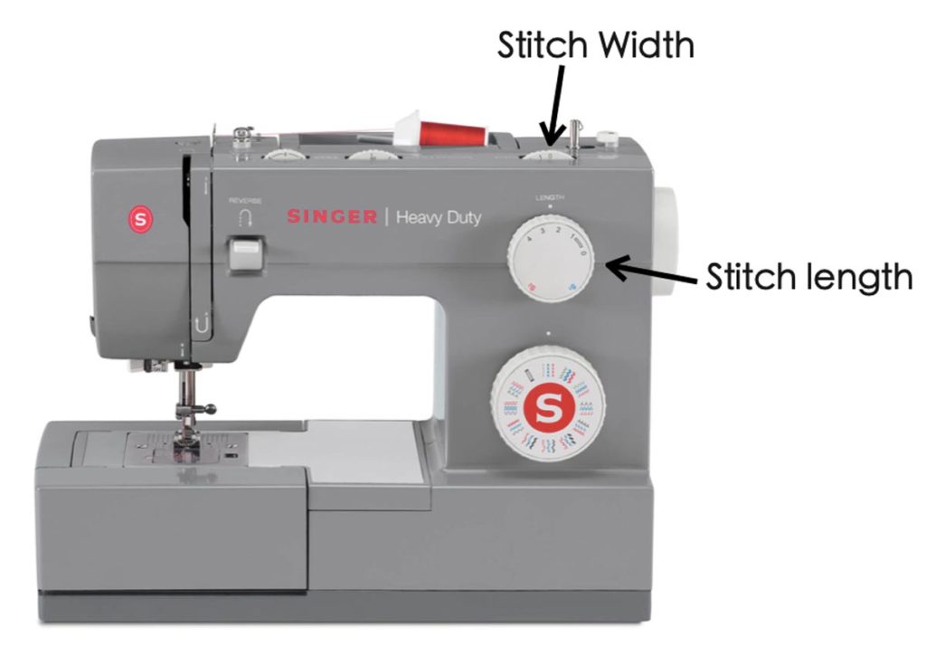 Singer 4452 Heavy Duty Sewing Machine With labels for stitch width and stitch length