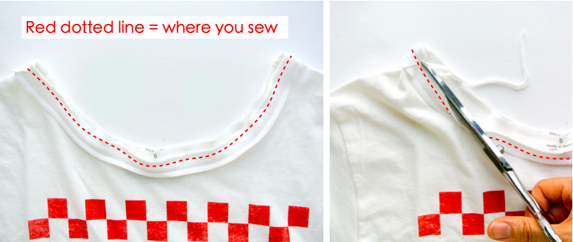 How to alter crew neck t shirt neckline. Sewing bias tape to neckline