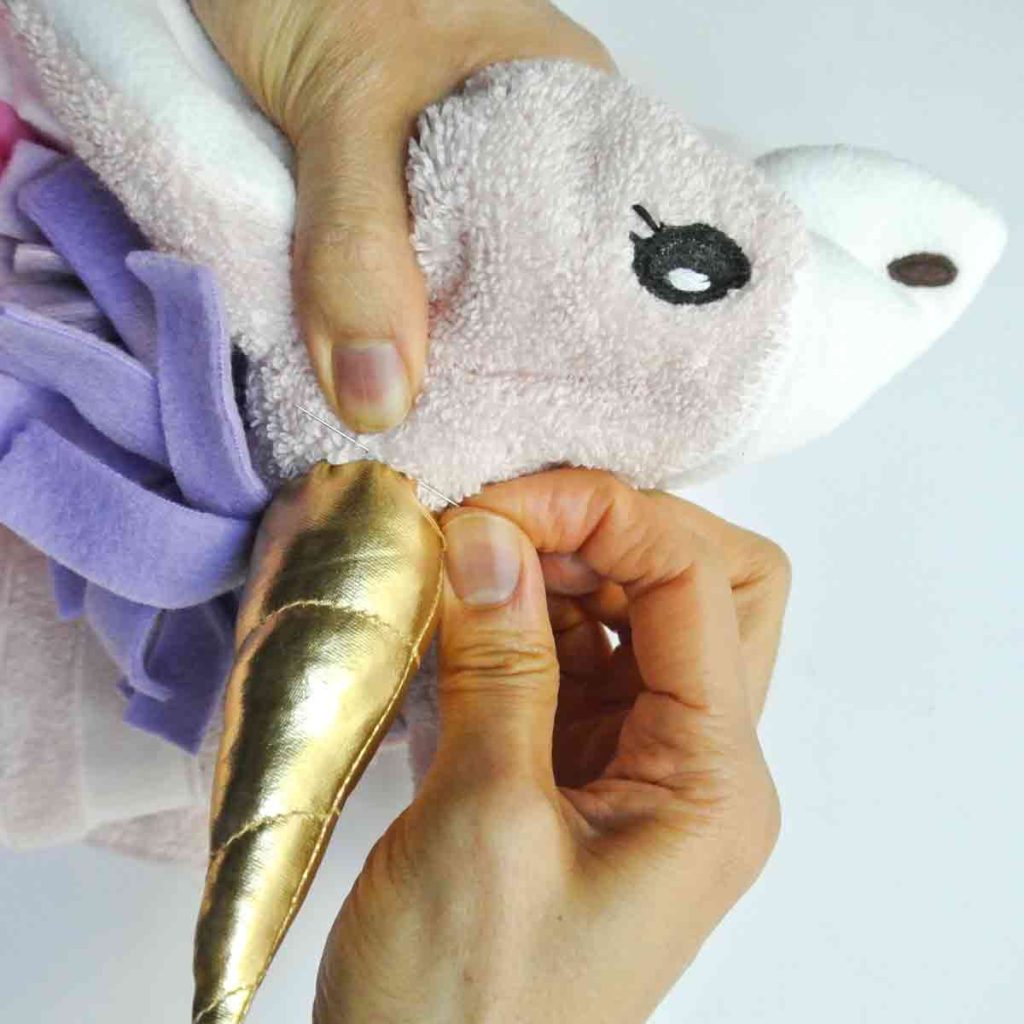 Sewing Unicorn Horn to Hood. How to make DIY Unicorn Hooded Towel