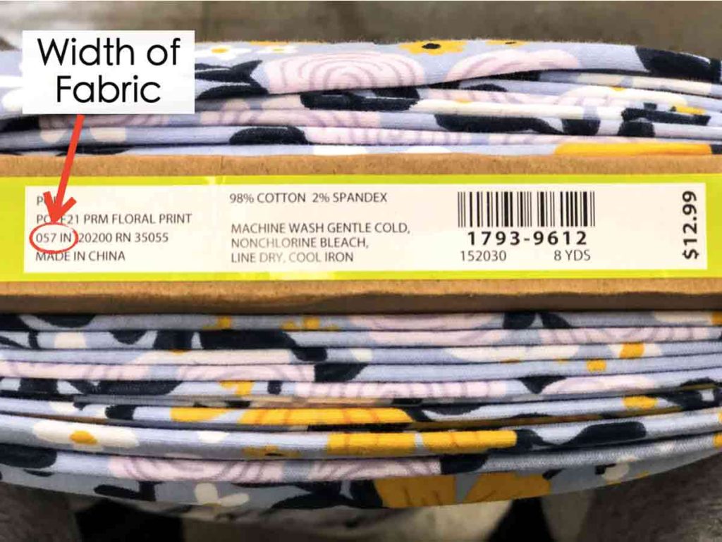 Shows fabric info of a bolt of 57 inch wide fabric. What is dimensions of a yard of fabric.