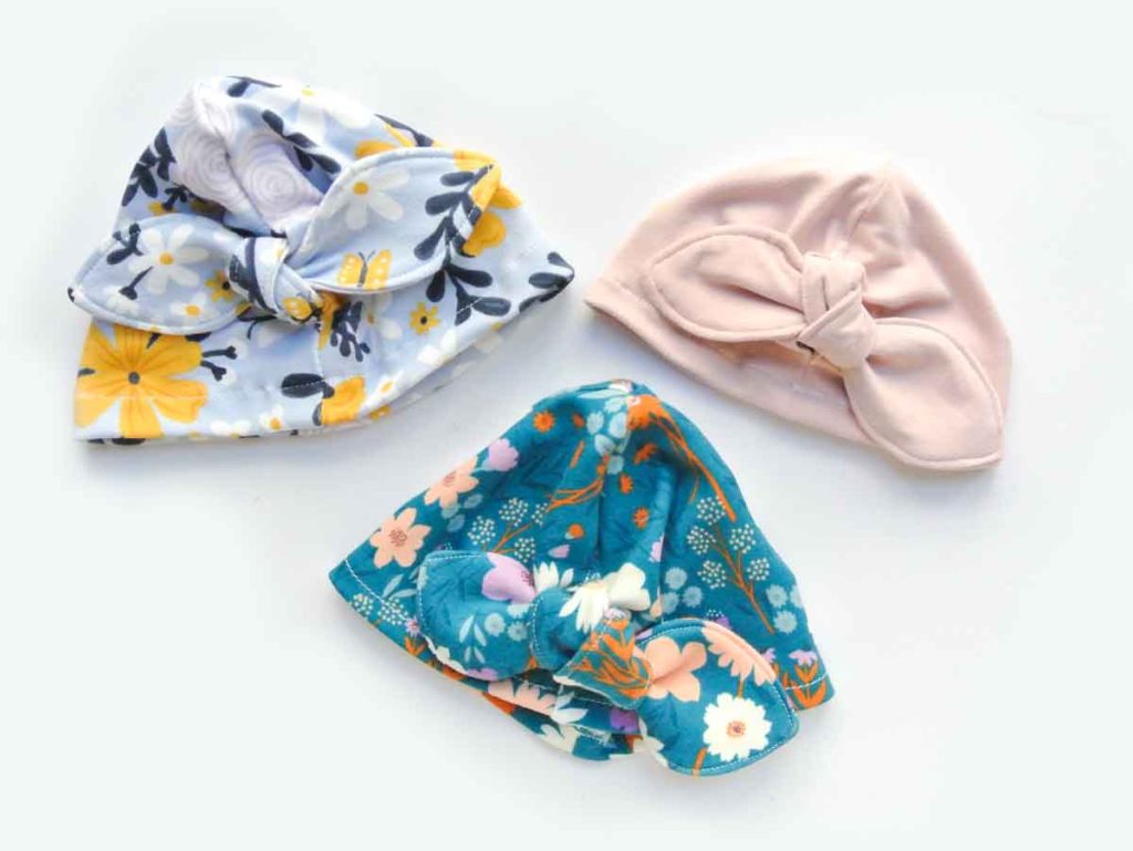 Shows finished knotted bow baby turban hats (3)