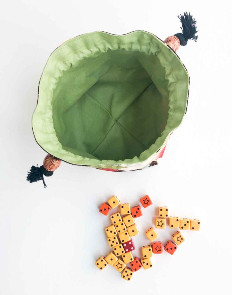 How to Make a Flat, Square Bottom Drawstring Dice Bag (Free Pattern ...