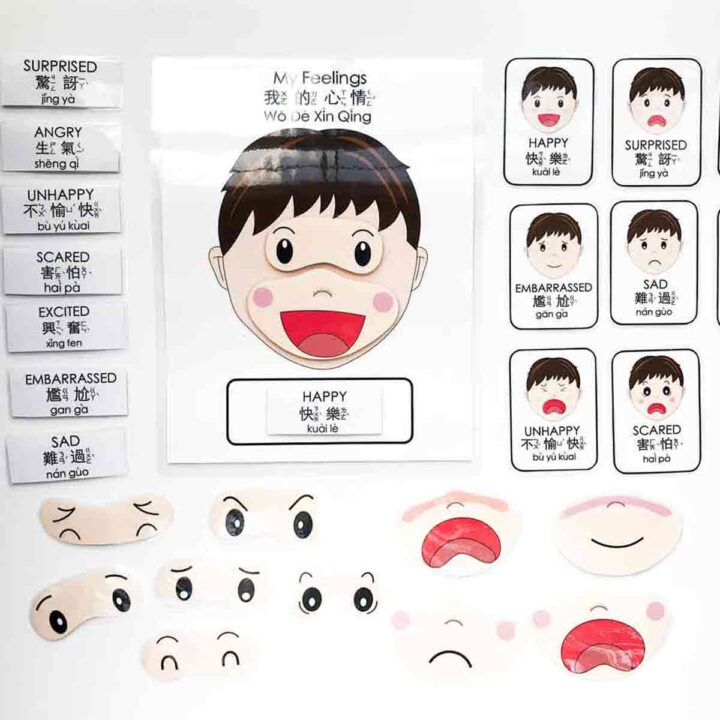 Free Printable Emotions Matching Activity in Bilingual English and Chinese. Featured Image