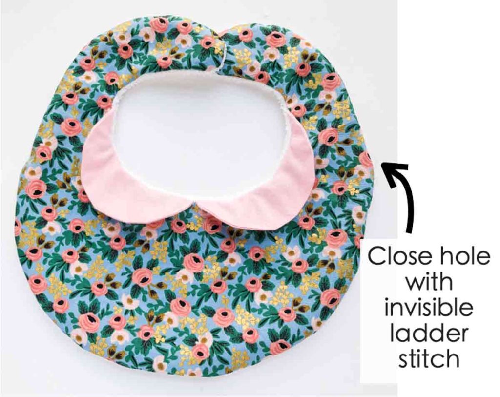 How to Make Baby Bib with Peter Pan Collar. Closing hole with invisible ladder stitch