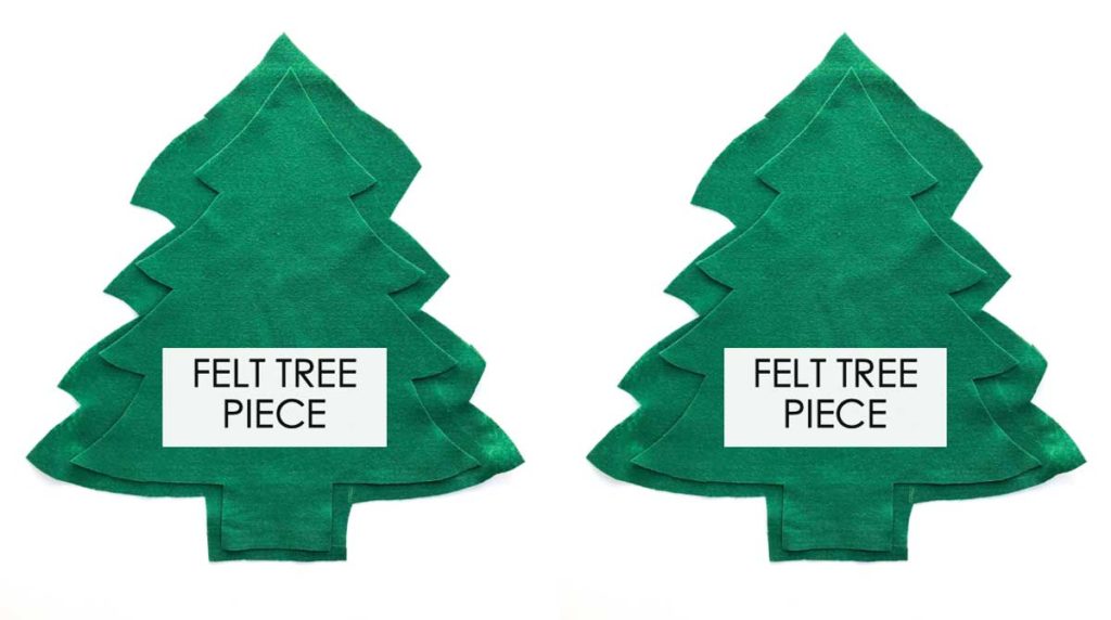 How to make a 3D Felt Christmas Tree with Free Printable pattern. Cutting two more pieces of green felt that are slightly larger than felt tree pattern piece.