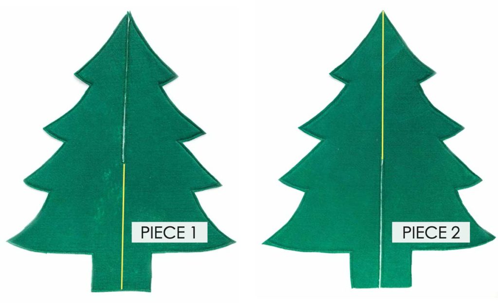 How to make a 3D Felt Christmas Tree with Free Printable pattern. Marking mid line on tree pieces