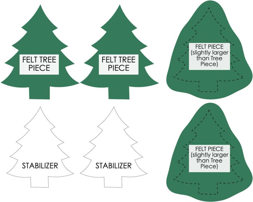 How to make a 3D Felt Christmas Tree with Free Printable pattern. Shows pattern pieces that you need cut out to make 3D Felt Tree.