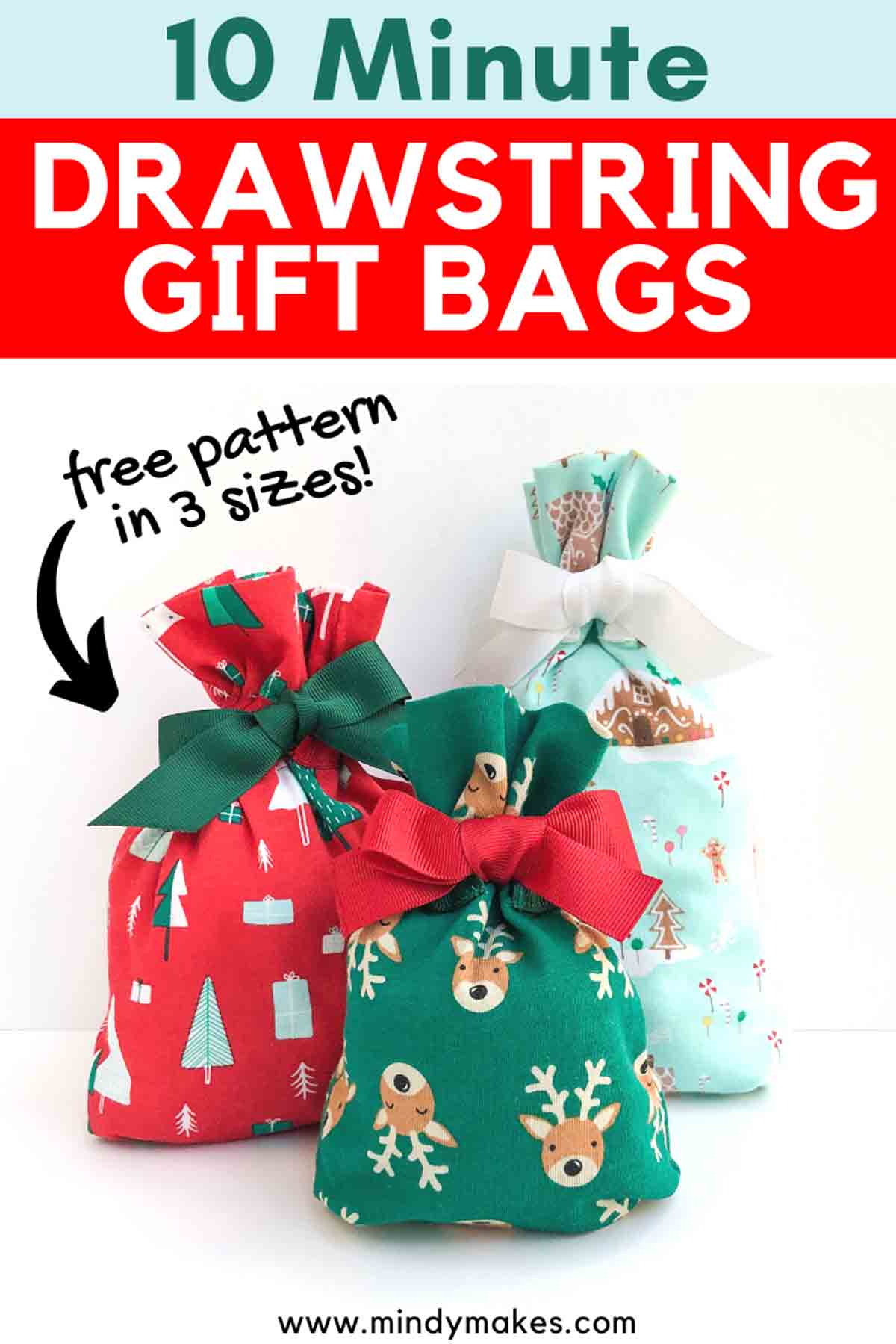 How to Make a Very Easy Drawstring Bag (Free Pattern in 4 Sizes ...