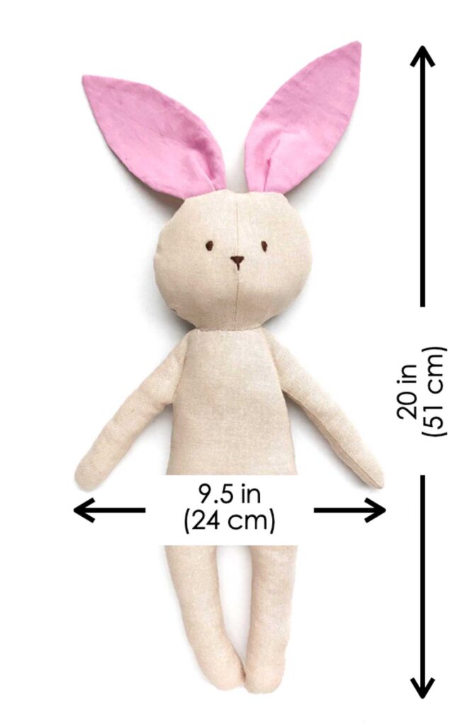 Dimensions of finished stuffed bunny plush