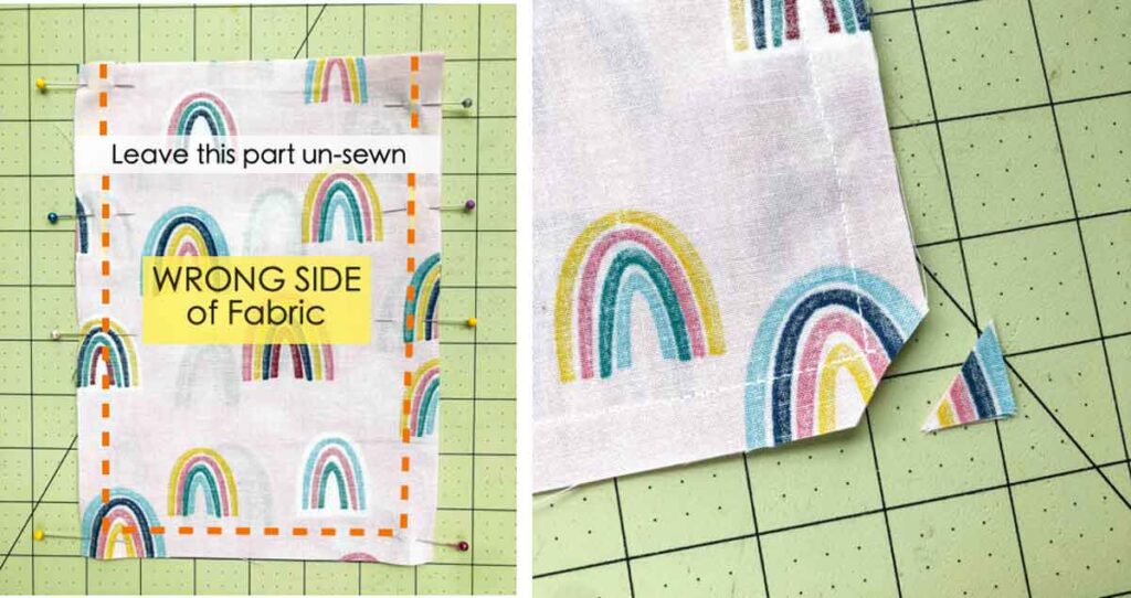 How to make a drawstring bag. How to sew side seams, leaving part of the pouch unsewn to create drawstring casing. 