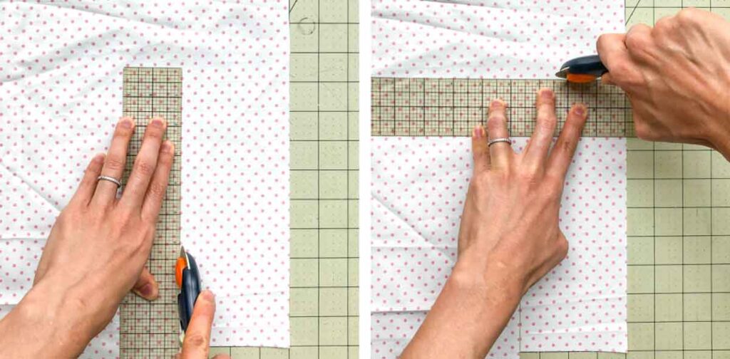 How to make a drawstring bag. Cutting fabric for mini drawstring bag. 