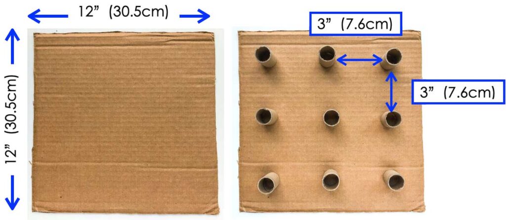 where to put paper towel rolls on cardboard for DIY kid's matching activity