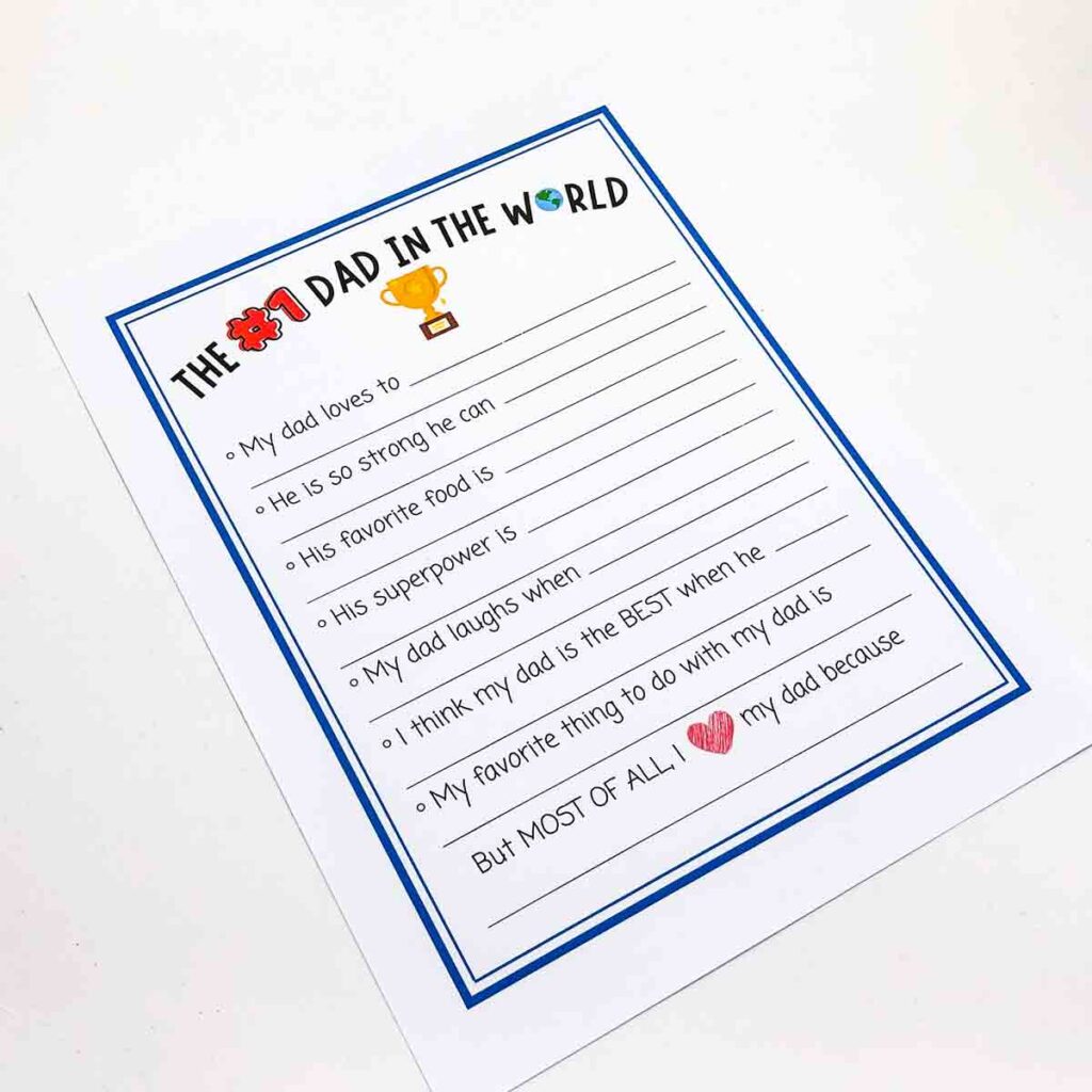 Free Father's Day Printable for kids to fill out