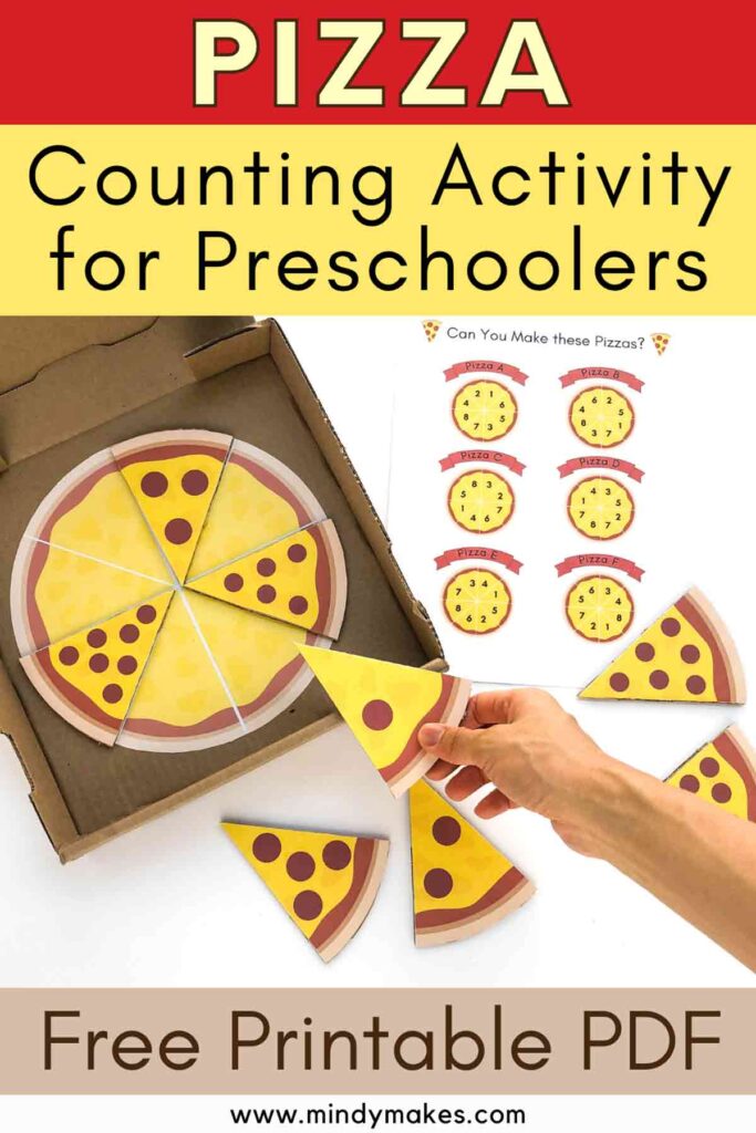 Preschool hands-on pizza counting math activity pinterest image