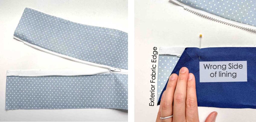 DIY duffel bag. Sewing lining to zipper piece