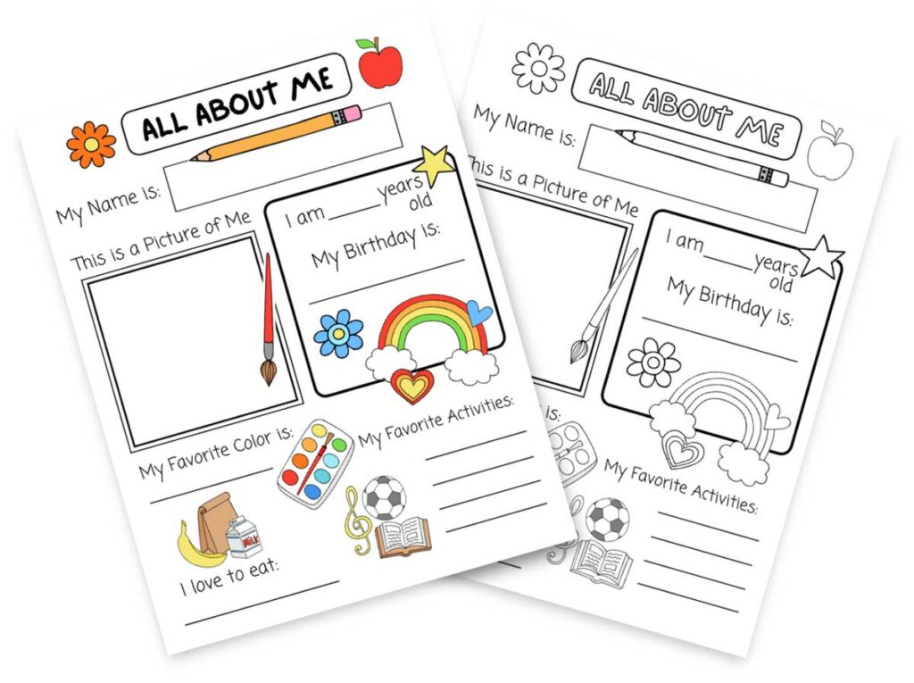 Printable worksheet in color and black and white