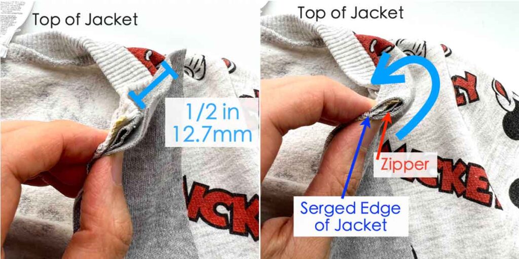 Folding extra 0.5 in (12.7mm) of facing over top of jacket
