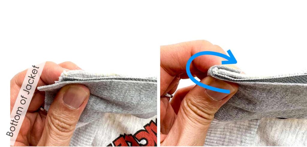 Folding extra 0.5" of facing over bottom of jacket 