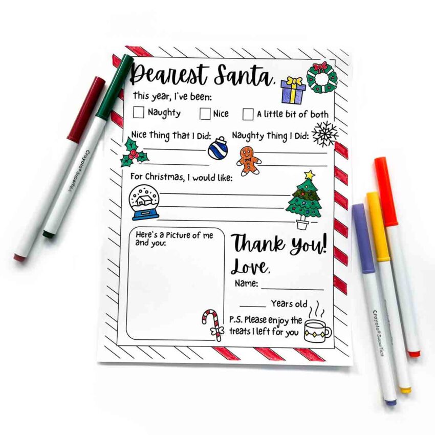 Adorable Letter to Santa Printable for Kids (Free Template) - MindyMakes