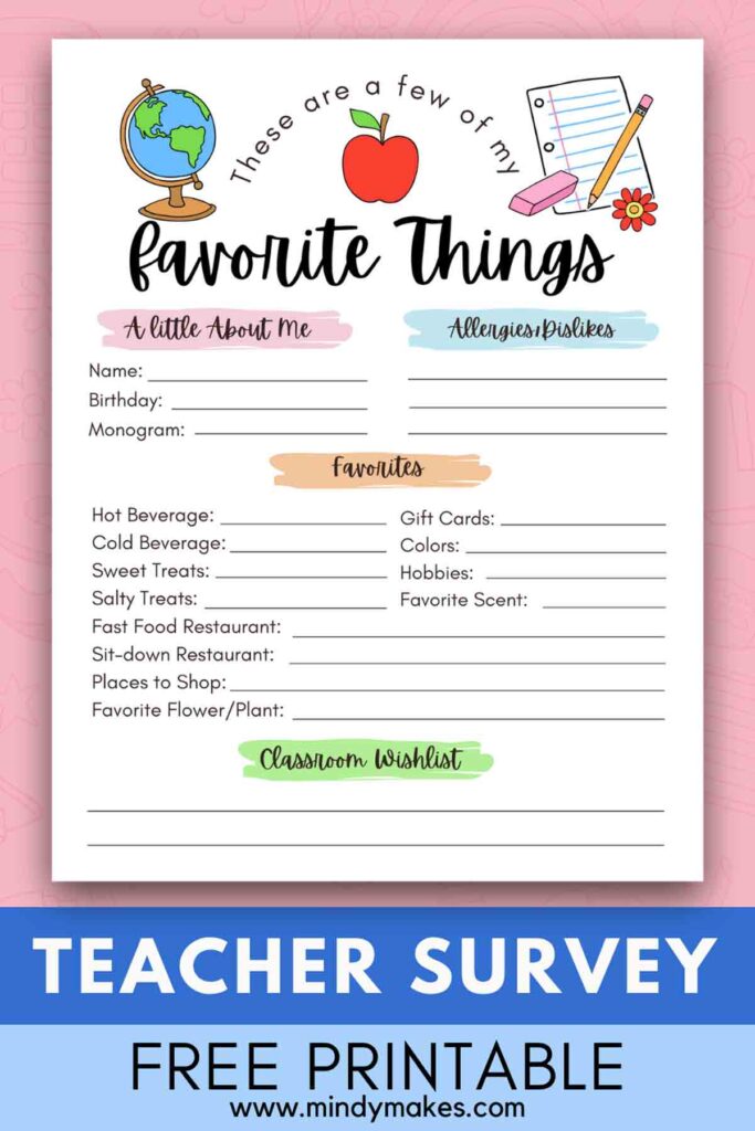 Christmas My Favorites List INSTANT DOWNLOAD Teacher's Favorite Things