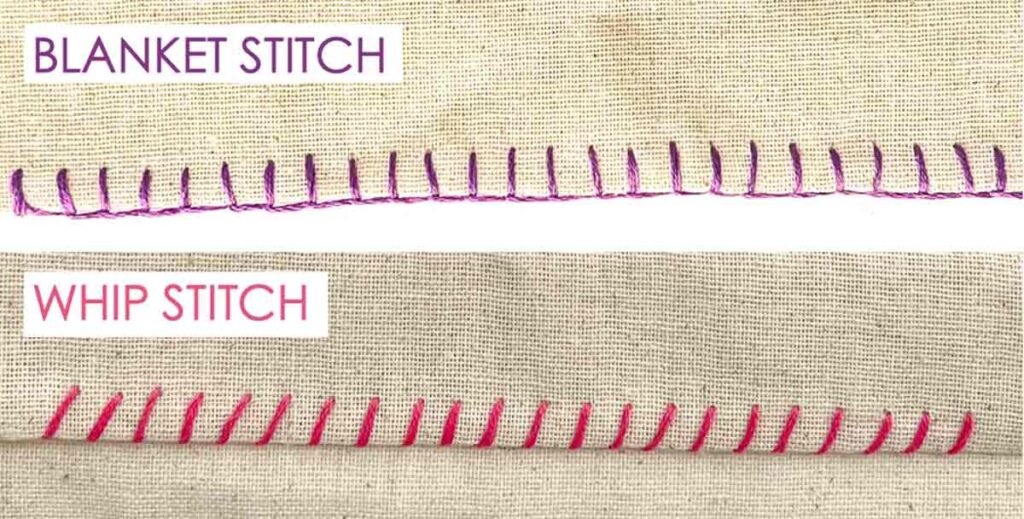 Image of Blanket Stitch compared to whip stitch