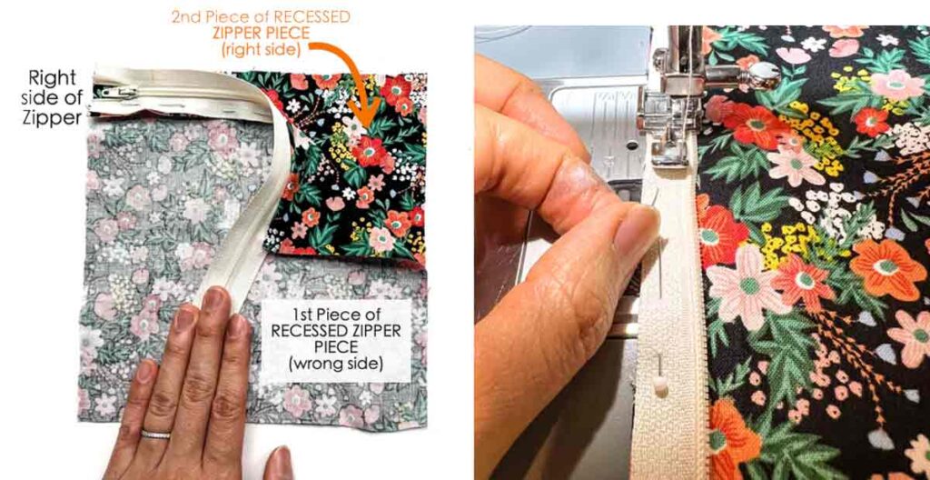 how to sew recessed zipper piece to zipper 