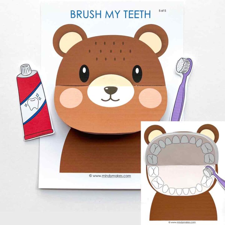 tooth brushing activity for preschoolers with mouth flap closed and flap opened