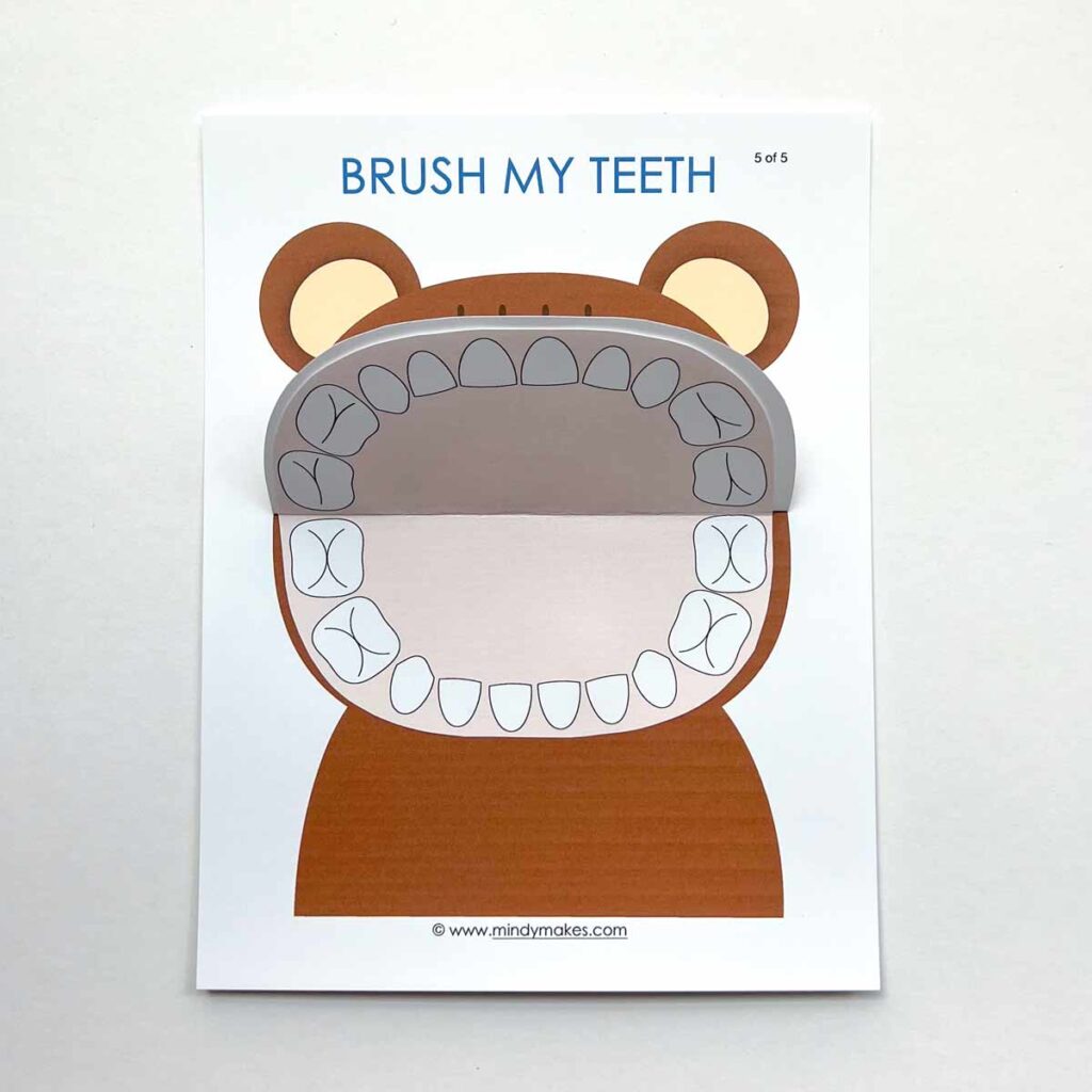 Mr Bear Lift-a-Flap Tooth Brushing Activity finished with flap opened