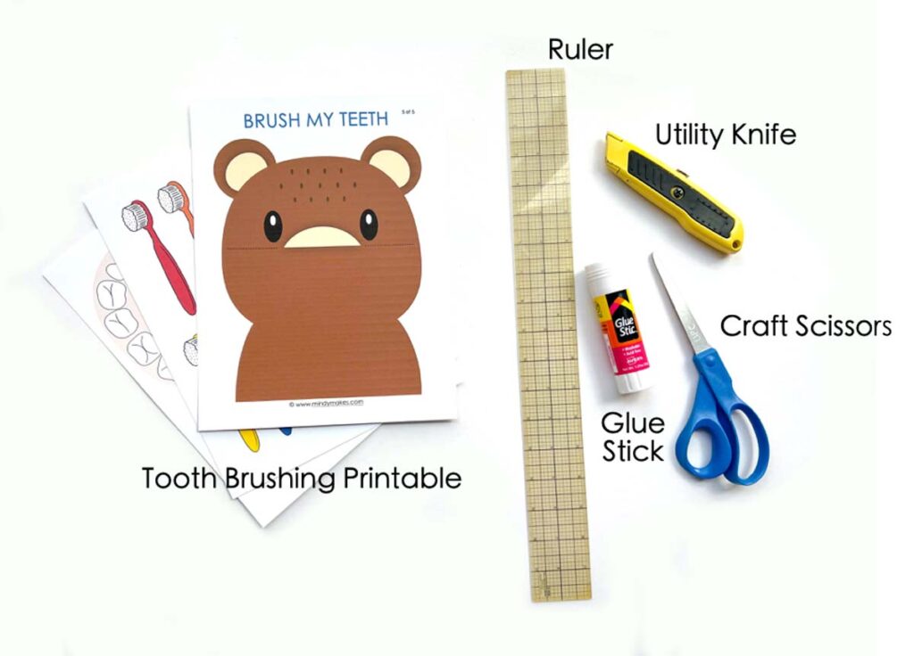 DIY Lift a Flap Mr. Bear Activity materials. Tooth brushing activity for preschoolers. Dental health activities for preschoolers