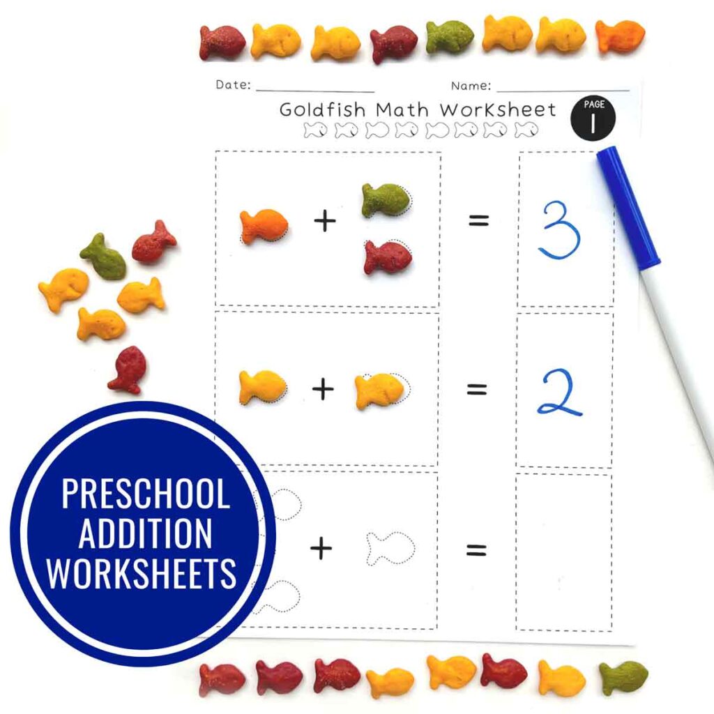 Preschool goldfish addition worksheet
