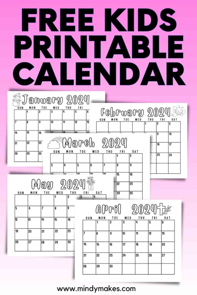 2024 Printable Calendar for kids Free PDF