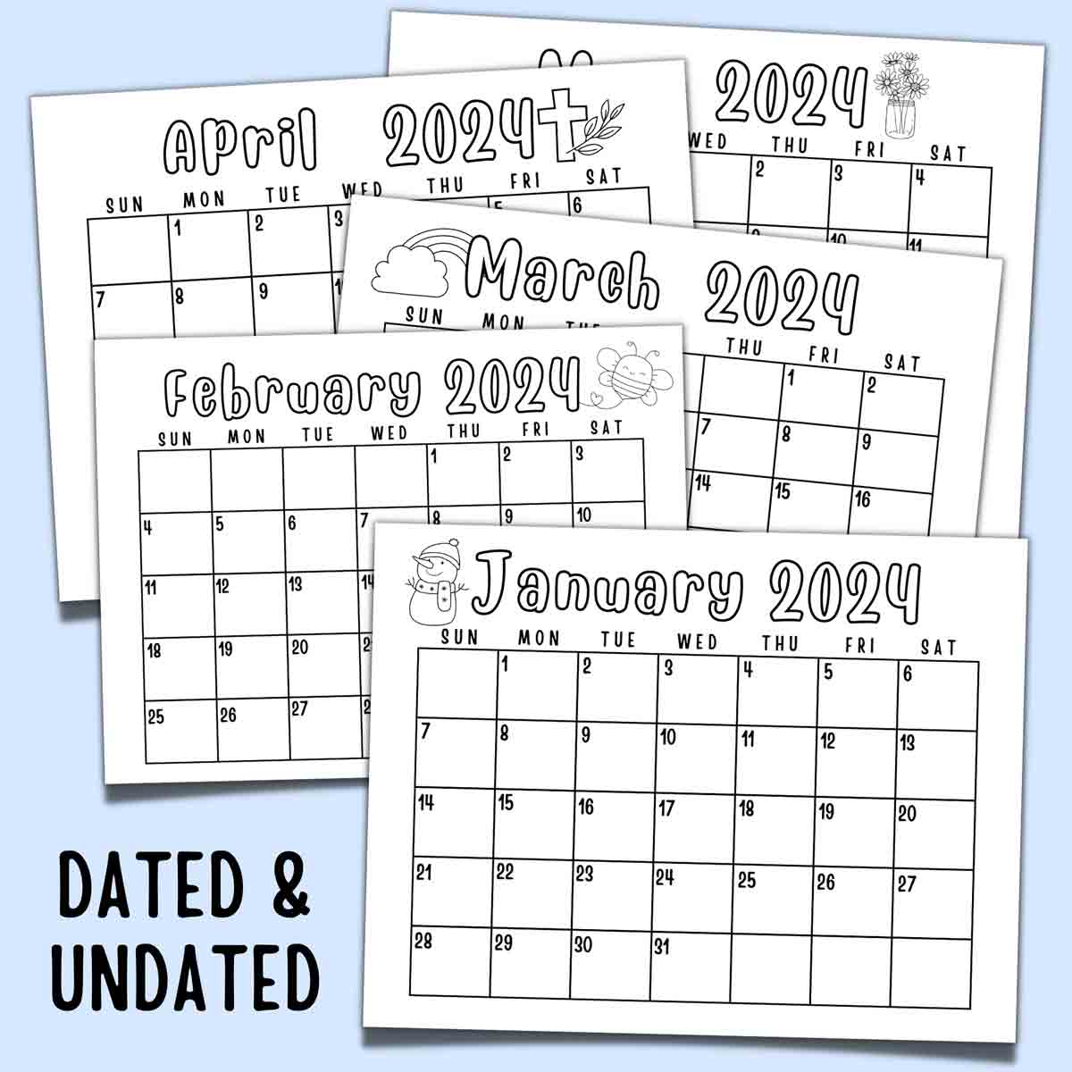 2024 Calendar, Kids Calendar Printable, Calendar 2024, Monthly