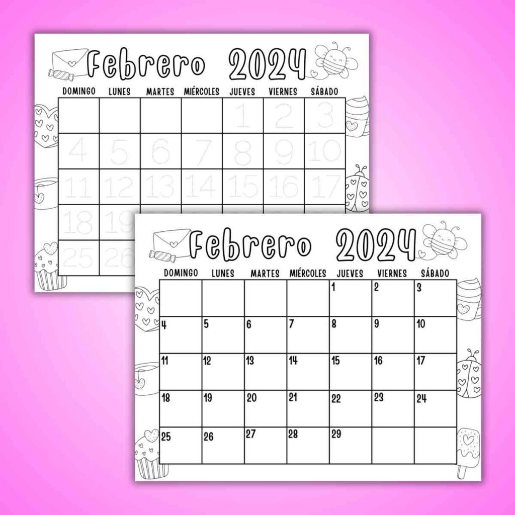 Spanish tracing calendar