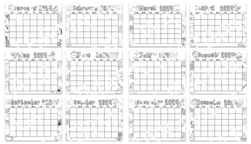 2024 and 2023 Coloring Calendar Printable to Color Parent