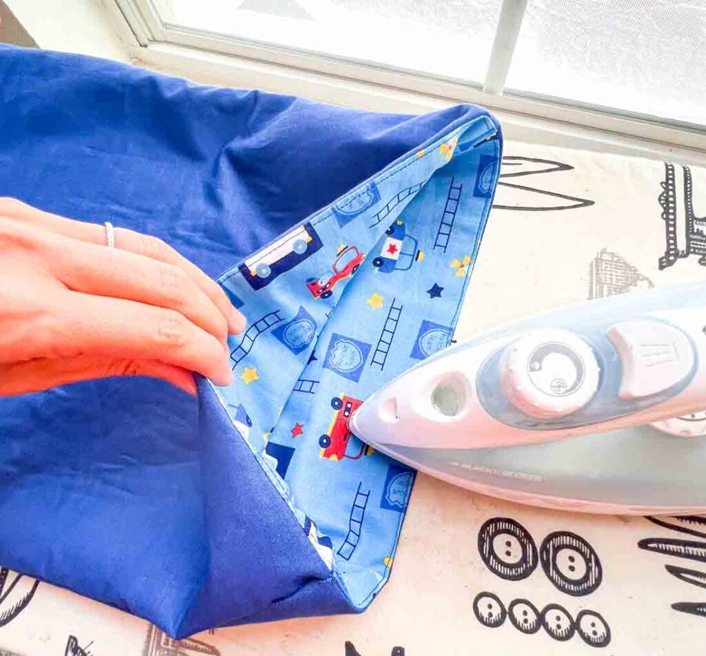 ironing top of bag. drawstring backpack pattern
