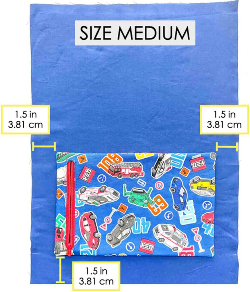 placement of front zipper pocket. drawstring backpack pattern