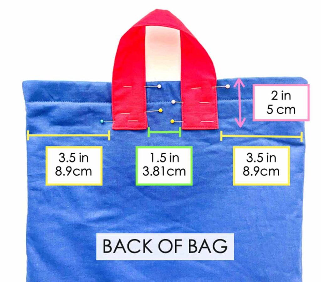 measurements for where to sew top handle to back of backpack