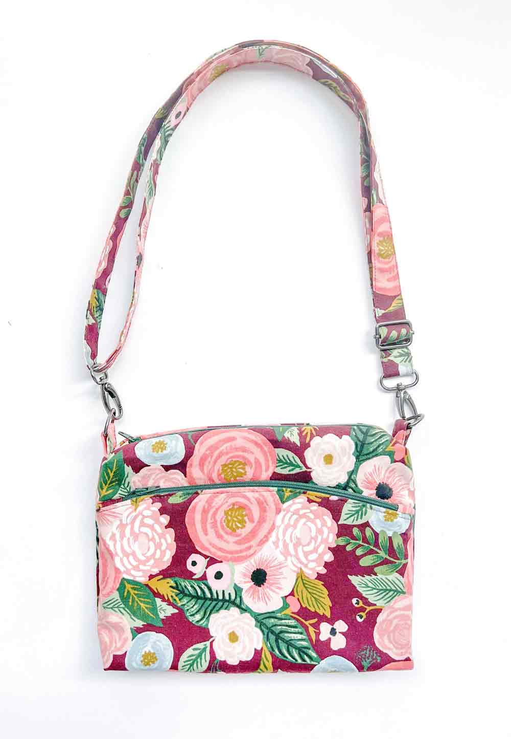 finished crossbody bag with removable and adjustable bag strap