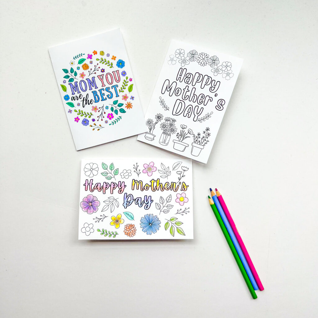 set of 3 mother's day coloring card 