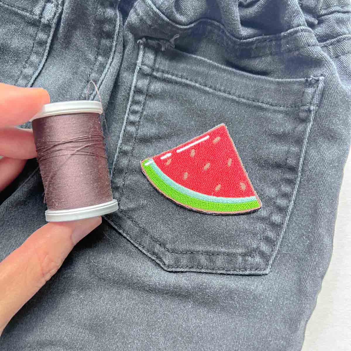 Matching Thread with satin stitch border of patch. How to Sew on Patch