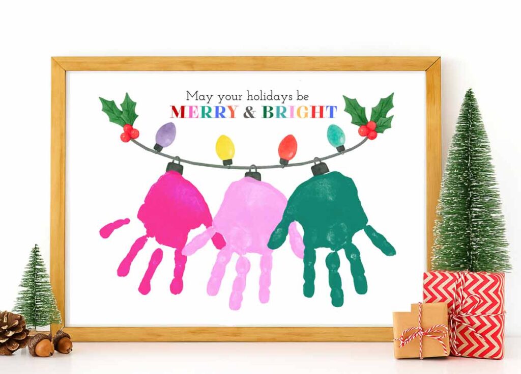 Holiday Handprint Art in picture frame