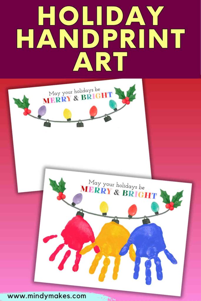 Merry & Bright Holiday Handprint Art Pinterest Image