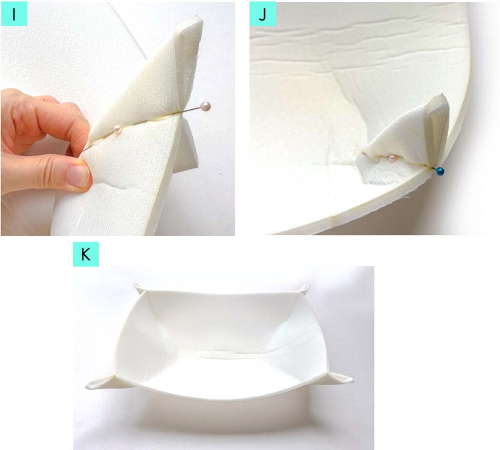 pinning and sewing darts of casserole carrier foam bottom piece