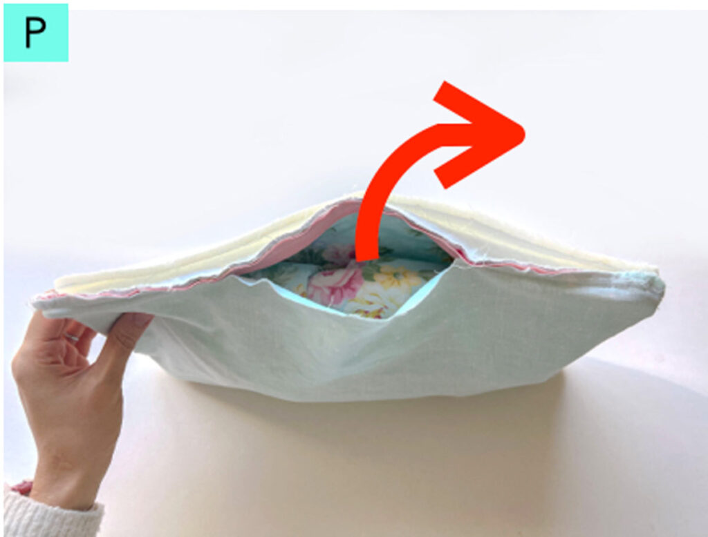 turning casserole carrier to right side through opening 