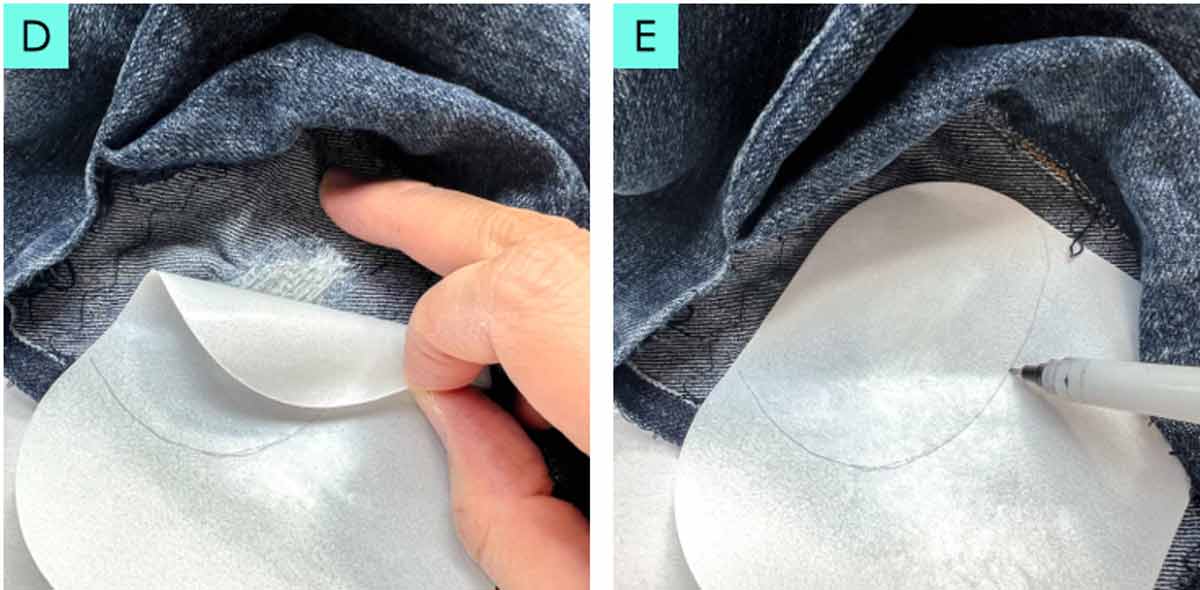 tracing how big of a patch you need to cover jeans hole