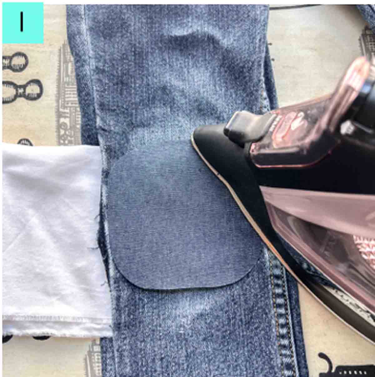ironing patch on from front side of jeans
